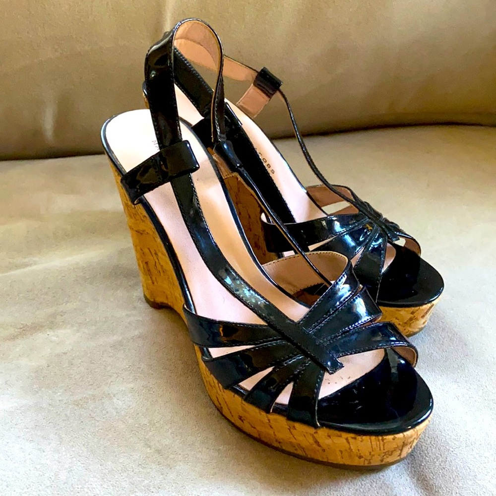 Marc by Marc Jacobs black patent leather cork wedge